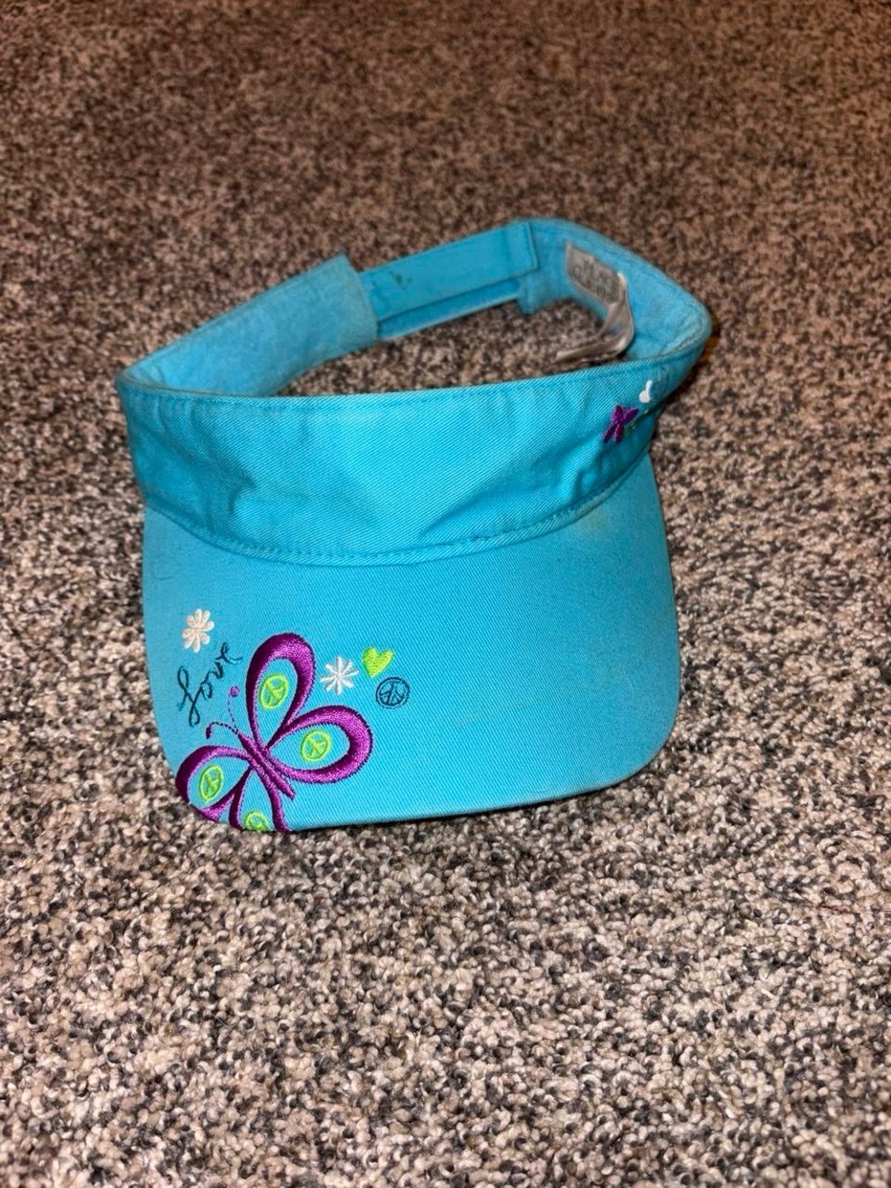 Whimsical Y2K Visor with peace sign and butterfly graphic